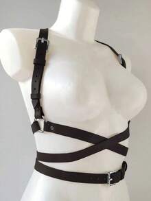 1件装女士优雅咖啡色PU皮革束身胸衣腰带，街头风身体束身衣，适合日常通勤、度假、派对、万圣节、圣诞节服装配饰 - 黑色 - 查看 2