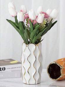 Jarrón decorativo blanco y dorado - Decoración escultórica moderna para la mesa, adecuado para la sala de estar, el dormitorio, regalo de graduación, decoración de inauguración de la casa o dormitorio, arreglo floral de verano - Multicolor - Ver 10