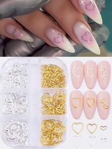 6 món phụ kiện trang trí móng tay hình trái tim rỗng màu vàng và bạc, trang sức móng tay hình trái tim dễ thương, thiết kế hỗn hợp, sequin hình trái tim rỗng bằng kim loại, đồ dùng làm móng DIY cho mùa lễ hội. - Nhiều màu - Xem 5