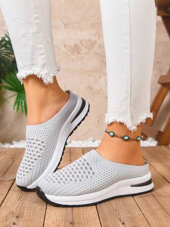 Women's Mesh Platform Slip-On Sandals, Casual Vacation Style, Comfortable Breathable Sporty Mules, Suitable For Holiday