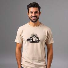 Christmas T-Shirt With Jesus Print, 100% Cotton. - Krem - View 1