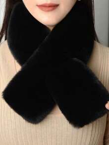 1 Piece Women's Autumn And Winter Style Faux Rabbit Fur Solid Color Double-Sided Thickened Cold-Proof Scarf With Fluffy Collar - Multicolor - View 2