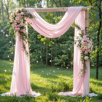 1pc 20ft Pink Chiffon Romantic Wedding Backdrop Decor, Suitable For Birthday Party, Banquet, Celebration, Outdoor, Valentine's Day