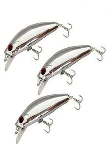 1pc Silver Mirror Minnow Lure With 2 Treble Hooks, 6.5g/5.6cm Electroplated Sinking Hard Minnow Bait - Silver - View 4