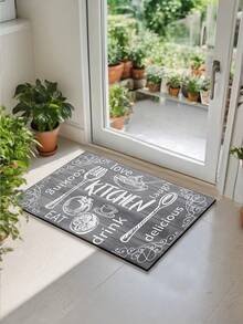 3.5毫米厚软橡胶厨房垫，灰色木纹底，可爱卡通食物图案，吸水性强，尺寸可定制，适用于厨房、浴室、洗衣房、走廊、客厅等场所。 - 彩色 - 查看 6