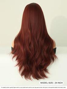 7JHH WIGS High Quality 24-Inch Long Body Wave Raspberry Red Wigs For Women Fashion Synthetic Wavy Curly Wig With Bangs, Heat-Resistant Fiber Full Machine Fake Hair, Beginners Glueless Costume Wigs For Daily Party Wear, Music Festivals Cosplay Use - 酒紅色 - 查看 2