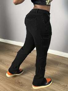 Women's Jeans Casual Black Skinny Stretch Flared Pants Workwear Teacher Pants Flare Sweatpants Winter Clothes Fall Back To School Women Jeans  Back To School Clothes - 黑色 - 查看 4