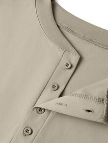 Men's Henley Neck Long Sleeve T-Shirt - Khaki - View 4