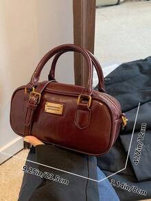 1pc Plush Doll Decor Crossbody Tote Bag, Large Capacity Soft Leather Boston Handbag For Moms, Suitable For Commuting All Year Round - Burgundy - View 6