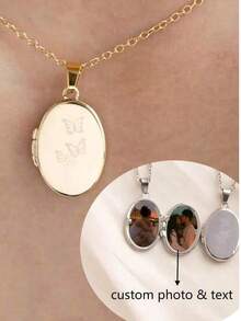 Custom Photo Necklace, Butterfly Engraved Necklace, Photo Locket Necklace, Butterfly Necklace, Christmas Gift, Wedding Gift, Sister Gift For Her - Multicolor - View 2