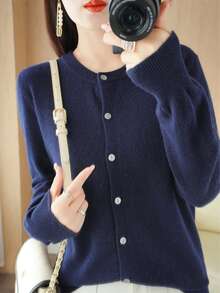 Women Lightweight Cardigans - Navy Blue - View 4
