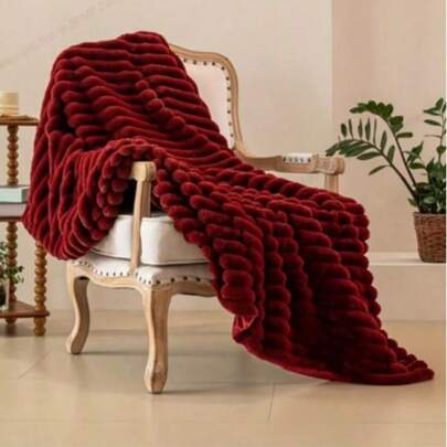 1pc Soft Warm Solid Striped Plush Blanket, Multifunctional Christmas Throw Blanket Suitable For Bed, Sofa, Travel, Office, Bedroom Decor, Home Decor, All Seasons Use, Perfect Gift For Friends And Family For Christmas, Halloween