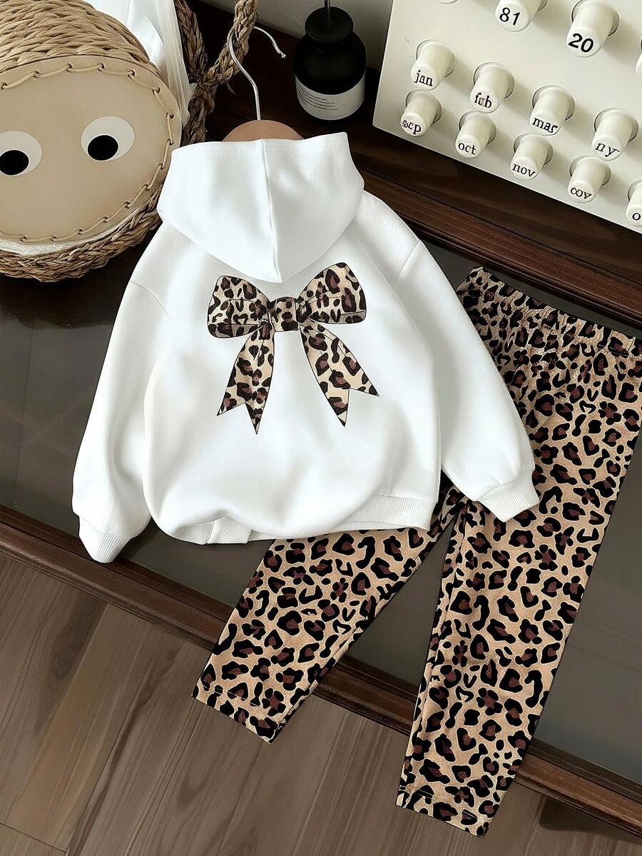 女童秋冬长袖连帽衫套装，时尚亲肤，柔软舒适，保暖 - 白色 - 查看 1