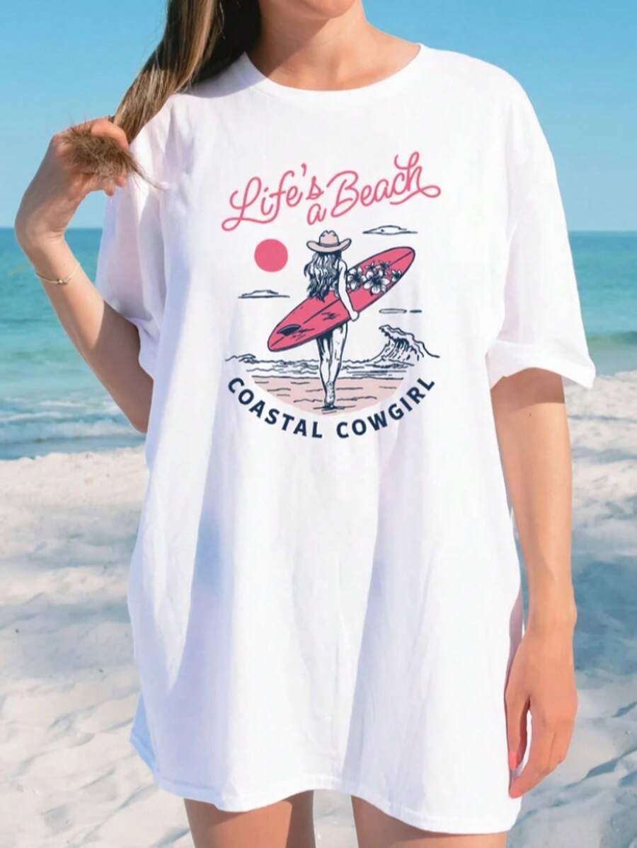 Funny Shirts Seaside Cowgirl Shirt, Coastal Cowgirl, Summer Retro Tee, Mermaid Aesthetic Shirt, Coastal Western Beach, Western Summer - Trắng 001 - Xem 1