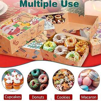 3/6/9/12件套圣诞礼盒套装，带PVC透明窗口，长方形糖果收纳盒，牛皮纸材质，姜饼屋图案，是节日派对礼品和家居装饰收纳的理想之选。