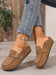 New Women's Versatile Platform Sneakers, Round Toe Casual Sports Shoes, Color Block Soft Sole Breathable Athletic Mules - Khaki - View 5