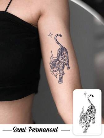 1 Piece Of Valentine's Day Temporary Tattoo Sticker, Y2K Style American Cheetah Pattern, Waterproof, Sweatproof, Washable, Non-Reflective, Arm And Shoulder Simulation Tattoo, Suitable For Fashionable People, Lasting 3-5 Days