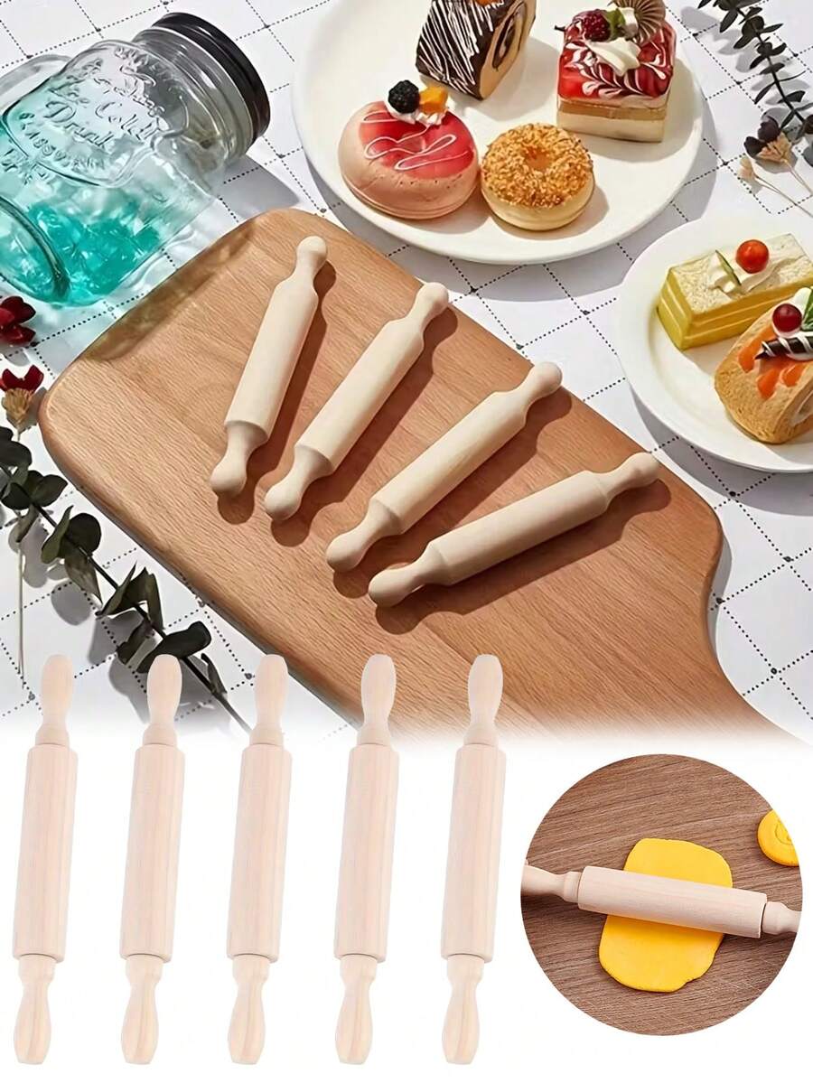 7pcs Mini Wooden Rolling Pins: High-Quality Wood, 360° Rotation, Comfortable Handle, Clear Texture, Durable - Ideal For Baking, Pizza, Pottery, And More. - Multicolor - View 1