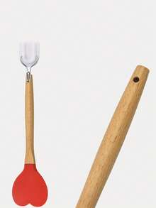 1 件装心形硅胶刮刀，带木柄，烘焙用品，情人节礼物，可用于搅拌奶油，适合厨房烹饪工具。 - 彩色 - 查看 4