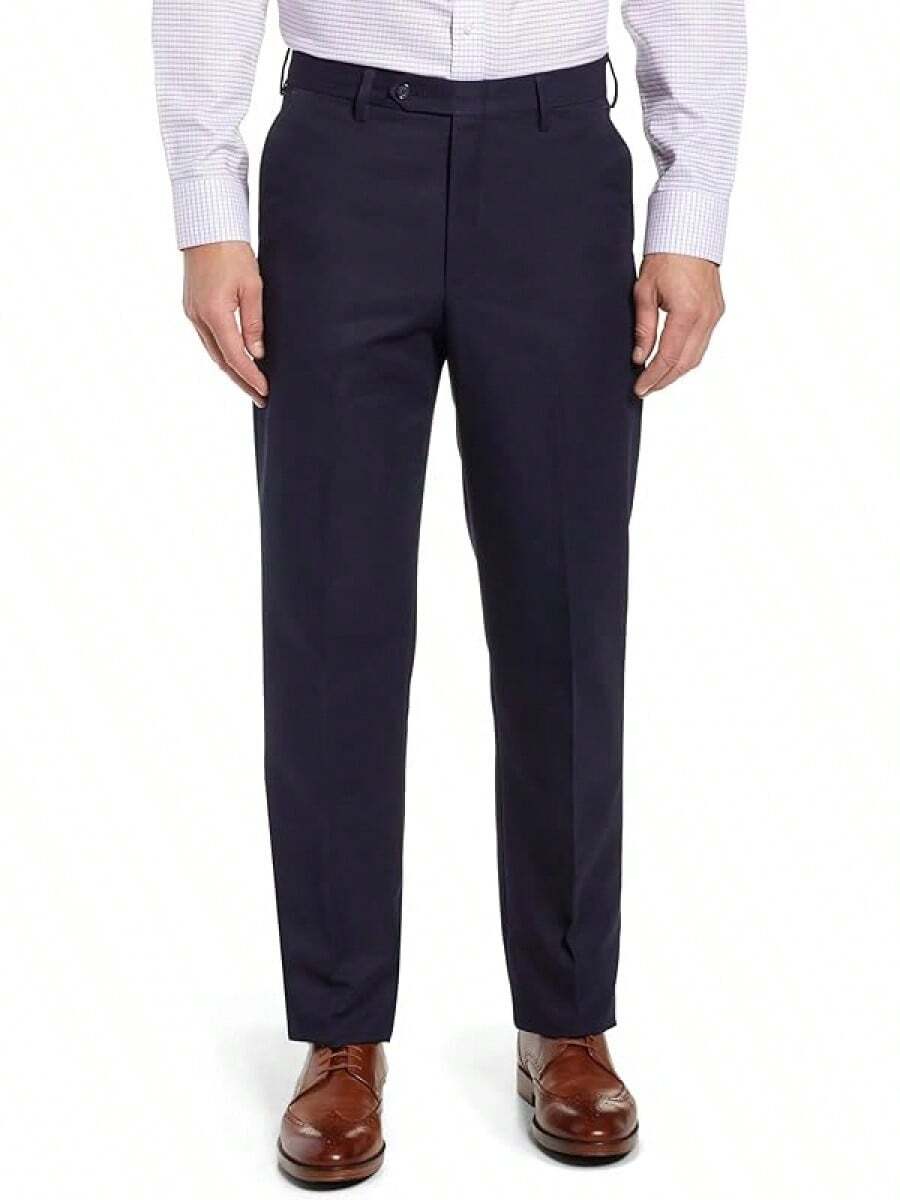 Men's Cozy Expandable Waist Dress Pants| Stretch Weave Work-To-Weekend Pants - Navy Blue - View 1