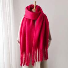Bufanda de invierno para mujeres, cachemira cálida, sólida, pashmina, manta, envolturas, bufanda gruesa y suave, chal con grandes borlas, poncho largo, echarpe - Caqui - Ver 21