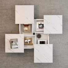 Modern White Square Coffee Table With Marble Look, 90 X 90 X 25 Cm – Four Drawers, Sliding Tabletop, Load Capacity Up To 30 Kg - White - View 5