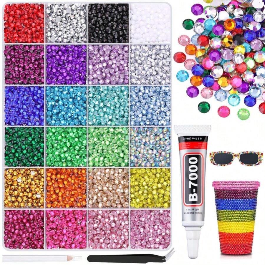 30000Pcs Resin Rhinestones For Bedazzling With B7000 Jewelry Glue, Lavender Purple AB Flatback Gems Rhinestones For Crafting, Clothing Tumblers Mugs Shoes Fabric Decor Nail Art - ColorCC - 查看 1