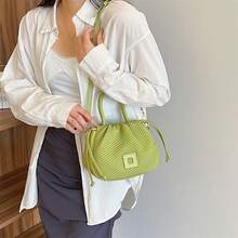 Bolso de mano de PU con cierre de cordón para mujer, sencillo bolso cruzado para el trabajo, compras diarias, viajes - Verde - Ver 4