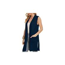 Hermoso crdigan sin mangas para mujer, chaleco largo, chamarra acanalada, chamarra con bolsillos, marino, XX - Large - inicial - Ver 5