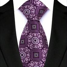 GOADAFOO Fashion Dark Purple Color 8CM Tie Men Necktie Floral Plaid Dot Ties For Man Groom Jacquard Woven Neck Tie For Business Wedding Party Gift