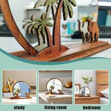1pc Wooden Mirror Desktop Decor - Camel Riding Palm Tree Design | Summer Holiday Room Decoration | Boho Desert Theme | Home Decor | Small Space Desktop Decor & Vanity Accessory | Aesthetics - Mocha Brown - View 7