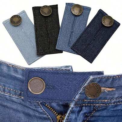 4pcs/Set Pants Extender Kit, Includes Pants Button Extender, Long Hook, Waist Adjustable Elastic Band, And Waist Belt Extender, Practical Sewing Tool