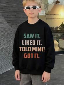 Young Boys' Cool Letter Printed Round Neck Sweatshirt - Black - View 9