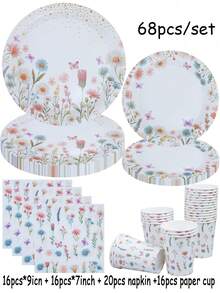 The Butterfly Flower Themed Disposable Paper Tray Set Includes 9-Inch And 7-Inch Paper Cups And Napkins. Suitable For Various Occasions Such As Clubs, Parties, Picnics, Weddings, Family Banquets, And Party Supplies. It Is Also Suitable For Kitchen And Dining Room Decoration, As Well As Party Decoration. This Is A Set Of Reception Paper Plates And Disposable Tableware. It Is Specifically Designed For Weddings And Parties - Multicolor - View 7