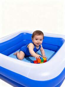 Piscină gonflabilă pentru copii și adulți, potrivită pentru copii mici, în aer liber, grădină, curte, petrecere acvatică de vară, piscină familială dreptunghiulară, albastră (3 opțiuni de dimensiune) - Piscină cu fund cu bule - Vizualizare 7