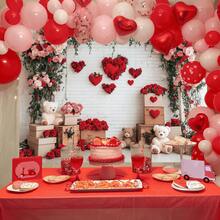 1件装情人节泰迪熊玫瑰背景布 - 浪漫爱情主题摄影背景布，泰迪熊搭配玫瑰和爱心装饰，情人节派对装饰，庆祝活动和家居装饰拍照道具 - 彩色 - 查看 2