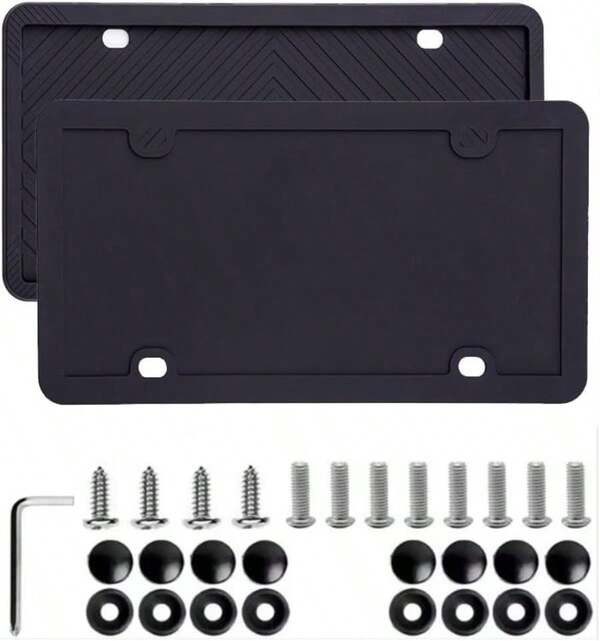 CYNBHH Marco de Matrícula de Silicona, 2PCS Porta Placas para Auto, Antióxido, Antivibración, Resistente a la Intemperie, con Accesorios de Montaje,Marco Universal Soportes de MatríCula