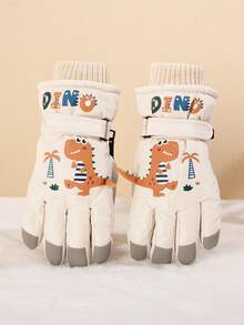 1 双儿童卡通恐龙滑雪手套，加厚保暖防风防水指套，适合冬季雪地玩耍 - 1Pair - 查看 8