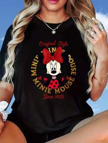 Original Style  Since 1928 Women's T-Shirt Classic Cartoon Character Design White Casual TopDisney Fun Print, Merry Christmas, New Year, Christmas Party Dress, Women's Round Neck T-Shirt, 220gDisney Fun Print, Merry Christmas, New Year, Christmas Party Dress, Women's Round Neck T-Shirt, 220g - Black - View 4