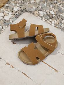 1 Pair Kids Open Toe Anti-Slip Beach Sandals, Soft Bottom Casual Slip-On Slippers For Boys & Girls - Khaki - View 6