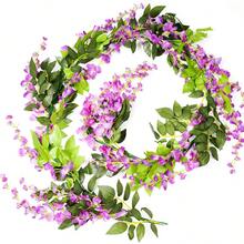 1条，180厘米/5.9英尺紫色紫藤花环，人造丝白色紫藤藤蔓垂挂花，适用于婚礼拱门装饰、房间装饰、家居装饰、派对花园桌面背景、生日毕业装饰 - 彩色 - 查看 9