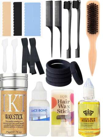 ikt Complete Lace Wig Install Kit With Hair Wax Stick, Lace Bond Adhesive, Lace Wig Remover, Edge Brushes, Rat Tail Combs, Elastic Melt Band, Wig Tape Strips & Hair Ties For Seamless Frontal Wig And Baby Hair Styling