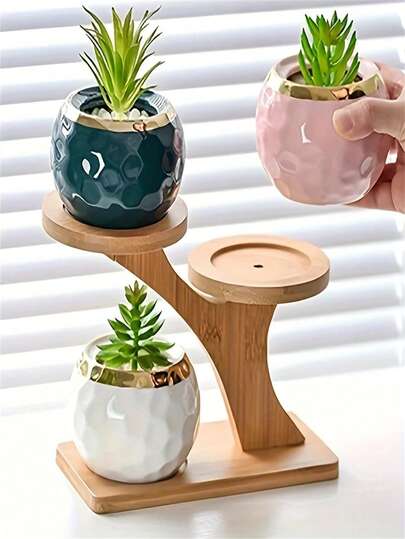 1 pieza Soporte multifuncional de bambú para suculentas y plantas en maceta, ideal para decoración del hogar, oficina o balcón, regalo perfecto para entusiastas del jardín, estantería para flores