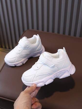 1 par de zapatos deportivos casuales para niños, zapatos para caminar de niños pequeños, de unicolor, resistentes al olor, de cuero de PU transpirable, de parche, de corte bajo, con , para la calle, el campus, la escuela primaria, niños y niñas, zapatillas, ligeros, zapatos para correr al aire libre