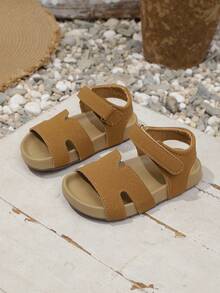 1 Pair Kids Open Toe Anti-Slip Beach Sandals, Soft Bottom Casual Slip-On Slippers For Boys & Girls - Khaki - View 2