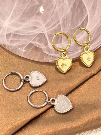 1 par de pendientes vintage con forma de corazón dorado, regalo para mujeres