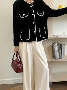 Women's Single-Breasted Knit Cardigan, Unique Soft Sweater Top, Autumn/Winter