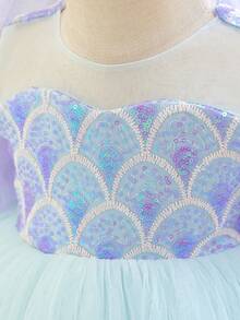 女婴波点泡泡袖蝴蝶结薄纱紫色婚礼派对礼服，优雅公主裙，适合女孩生日、周年纪念、派对、宴会、舞会、节日庆典等场合，附赠头饰 - 紫色 - 查看 9