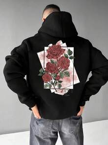 Red Roses In Frame Design Printed Premium Hoodies Mens Spring Autumn Winter Long Sleeve Coats Fashion Casual Clothing - Black - View 1