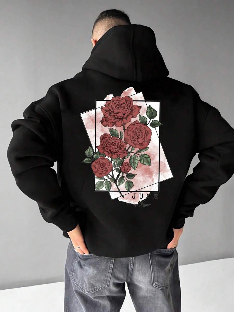 Red Roses In Frame Design Printed Premium Hoodies Mens Spring Autumn Winter Long Sleeve Coats Fashion Casual Clothing - Black - View 1